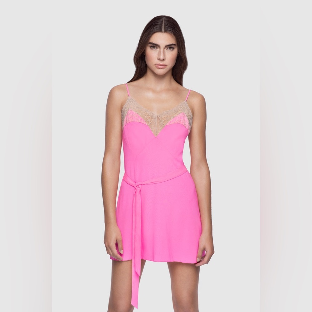 Kiki de Montparnasse Le Shock hot pink nightie wrap slip dress lace silk small